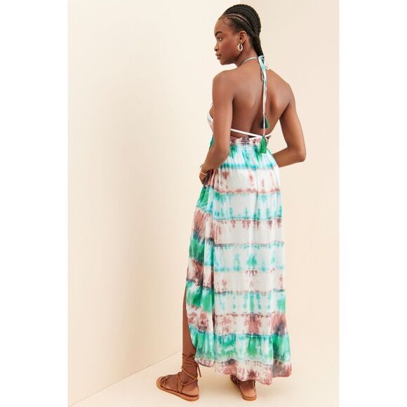 Raga To Dye For Halter Maxi Dress Size S vacation Beachwear Swim Cover Up NWT - Picture 3 of 8